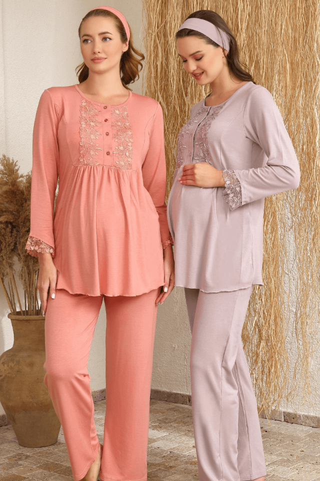 Güpür Detaylı Şardonlu Lohusa Pijama Takımı