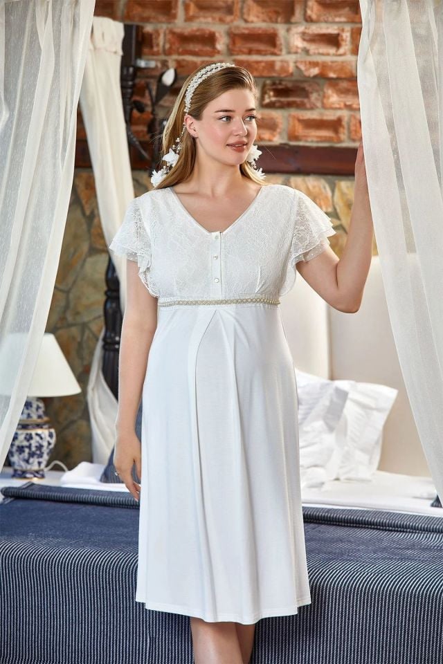 Cossy By Aqua İnci Detaylı Lohusa Gecelik