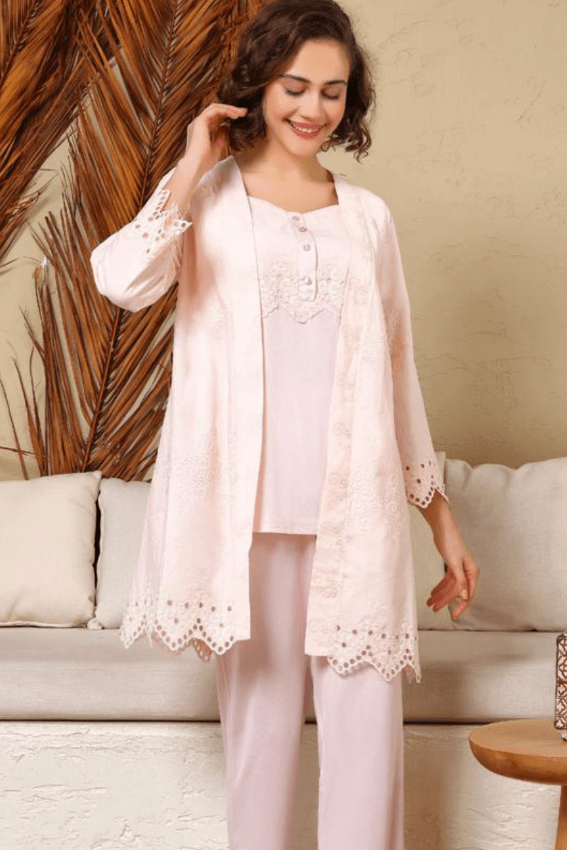Fistolu Sabahlıklı Lohusa Pijama Takımı