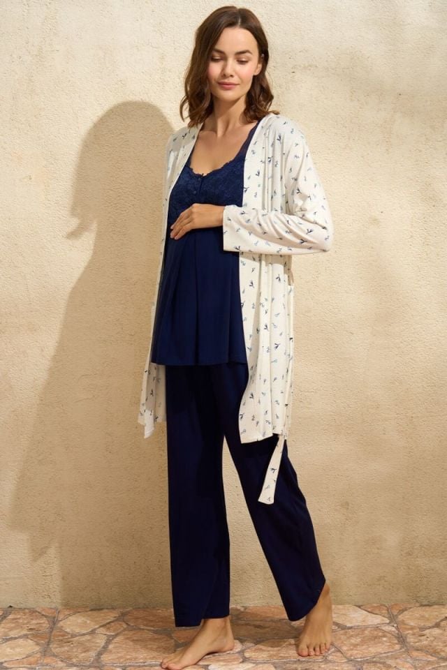 Dantelli Kısa Kollu Lohusa Pijama Takımı